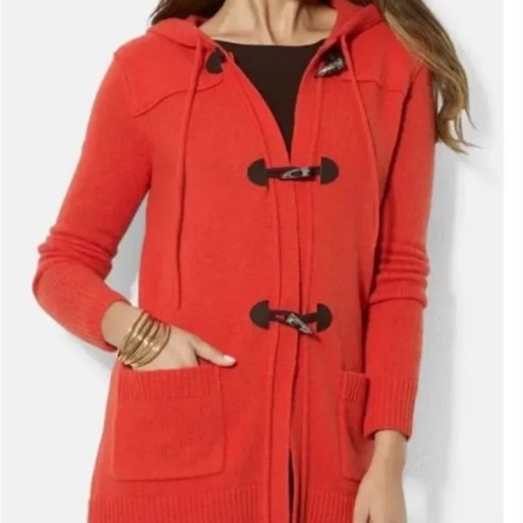 Ralph Lauren Orange Hooded Toggle Front lambswool blend Long Cardigan Size XL - Picture 1 of 7
